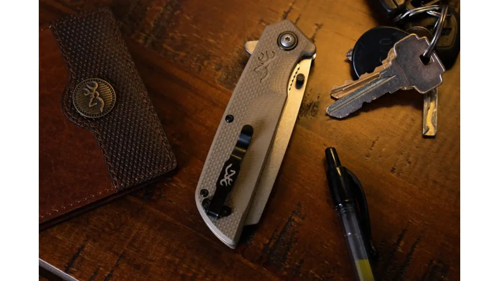 Browning Plateau Assisted Opening Folding Knife - Box, 3.25in, D2 High Carbon Steel, Cleaver, G10 Handle, N, 3220469B