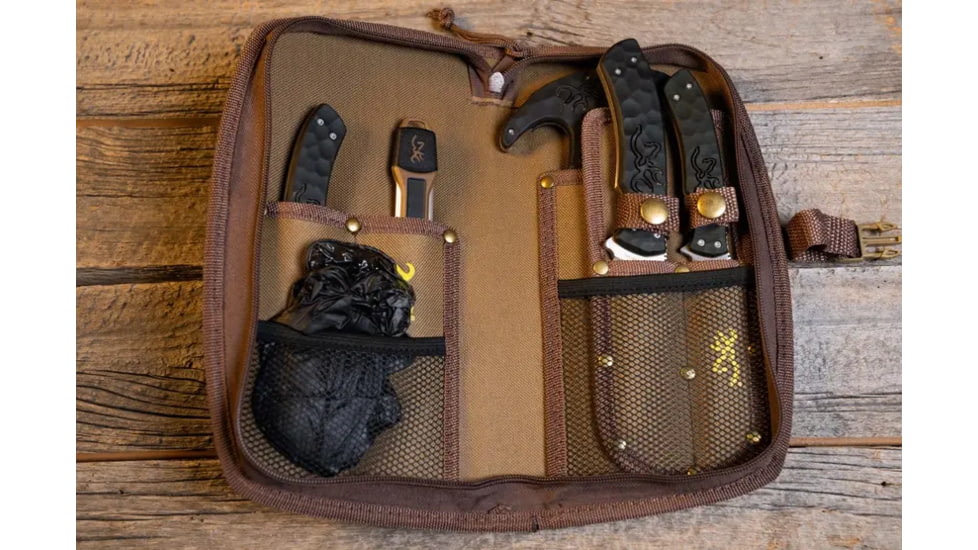 Browning Primal Combo 6PC Fixed Blade Knife - Box, 3.75in, Stainless Steel, Caper/Guthook/Skinner, Polymer/Rubber Handle, Tan, 3220422B