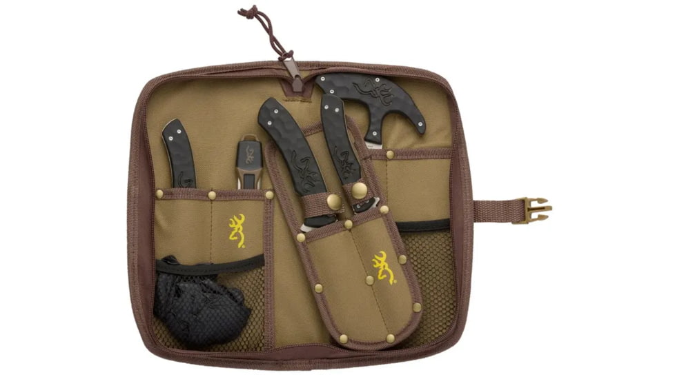 Browning Primal Combo 6PC Fixed Blade Knife - Box, 3.75in, Stainless Steel, Caper/Guthook/Skinner, Polymer/Rubber Handle, Tan, 3220422B