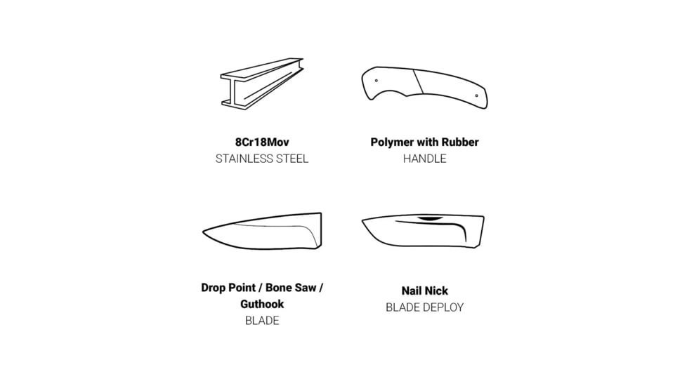 Browning Primal Kodiak Folding Knife - Box, 3.75in, 8Cr13MoV, Drop Point, Polymer/Rubber Handle, Black, 3220430B