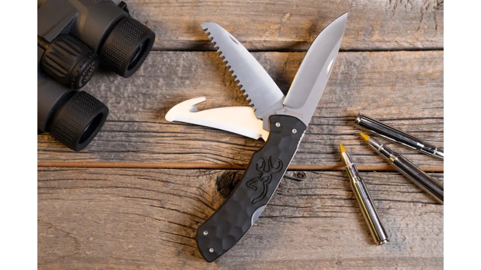 Browning Primal Kodiak Folding Knife - Box, 3.75in, 8Cr13MoV, Drop Point, Polymer/Rubber Handle, Black, 3220430B