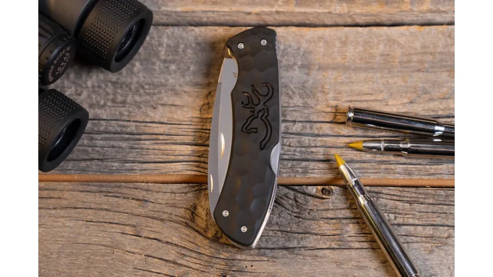 Browning Primal Kodiak Folding Knife - Box, 3.75in, 8Cr13MoV, Drop Point, Polymer/Rubber Handle, Black, 3220430B