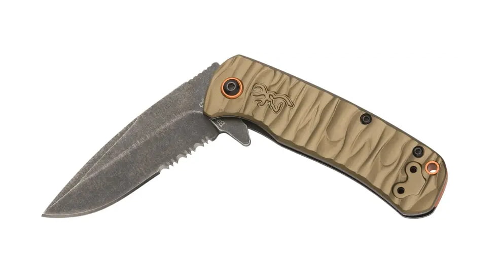 Browning Riverstone Folding Knife - Box, 2.875in, D2 High Carbon Steel, Drop Point, Sage Aluminum Handle, N, 3220515B