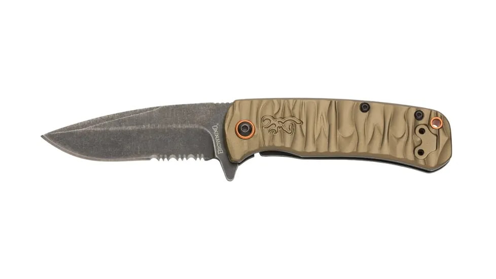 Browning Riverstone Folding Knife - Box, 2.875in, D2 High Carbon Steel, Drop Point, Sage Aluminum Handle, N, 3220515B