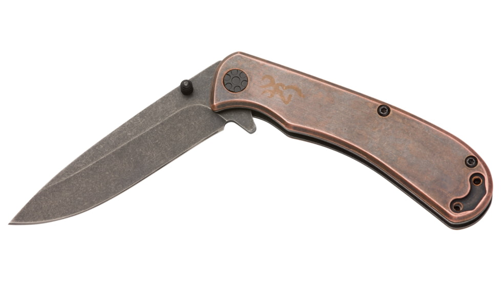 Browning Rivet Folder 3in Knife, Drop Point, D2 Steel Blade, Laminate Handle, Copper, 3220473