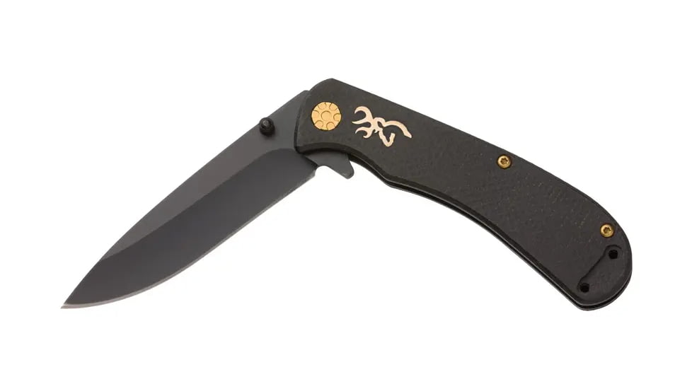 Browning Rivet Folding Knife, 3in, D2 High Carbon Steel, Drop Point, Laminate Handle, N, 3220474