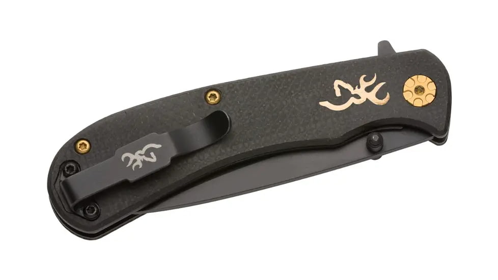 Browning Rivet Folding Knife, 3in, D2 High Carbon Steel, Drop Point, Laminate Handle, N, 3220474