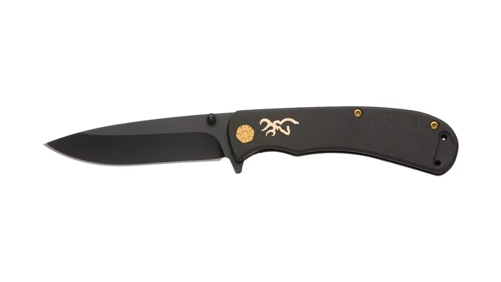 Browning Rivet Folding Knife, 3in, D2 High Carbon Steel, Drop Point, Laminate Handle, N, 3220474