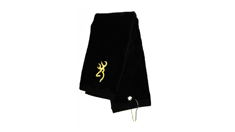 Browning Shooting Towel w/ Attachable Eyelet Clip, Black w/ Gold Buckmark Embroidery 104804