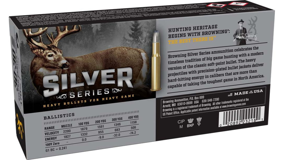 Browning SILVER SERIES 30-30 WIN 170 Grain Plated Soft Point Brass Rifle Ammo, 20 Rounds, B192630301