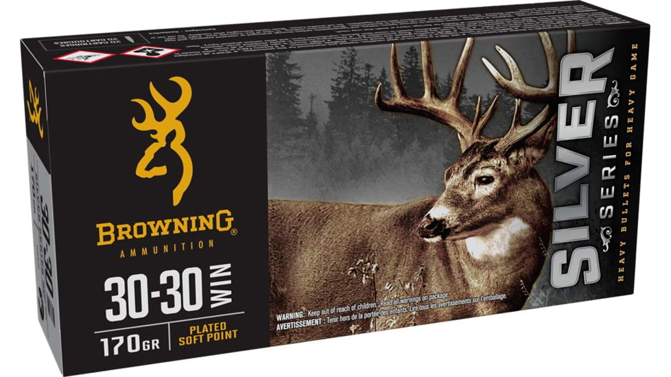 Browning SILVER SERIES 30-30 WIN 170 Grain Plated Soft Point Brass Rifle Ammo, 20 Rounds, B192630301