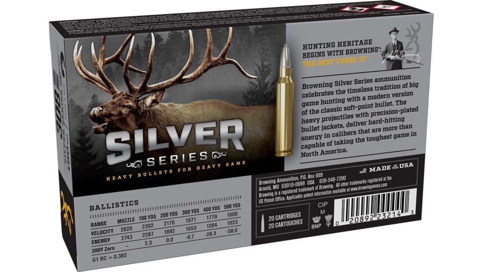Browning SILVER SERIES 308 WIN 180 Grain Plated Soft Point Brass Rifle Ammo, 20 Rounds, B192603081