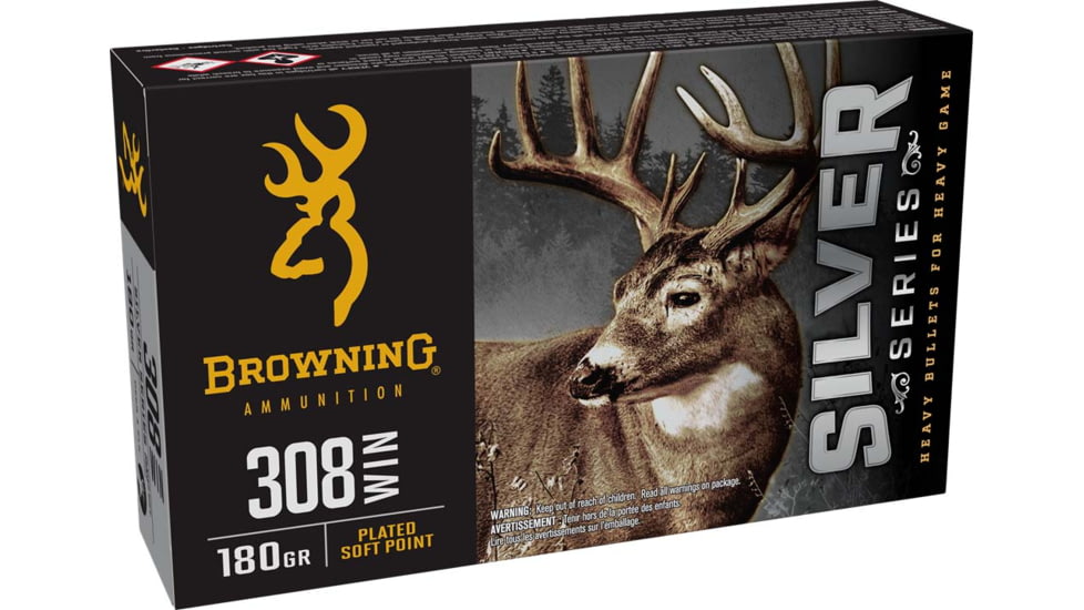 Browning SILVER SERIES 308 WIN 180 Grain Plated Soft Point Brass Rifle Ammo, 20 Rounds, B192603081