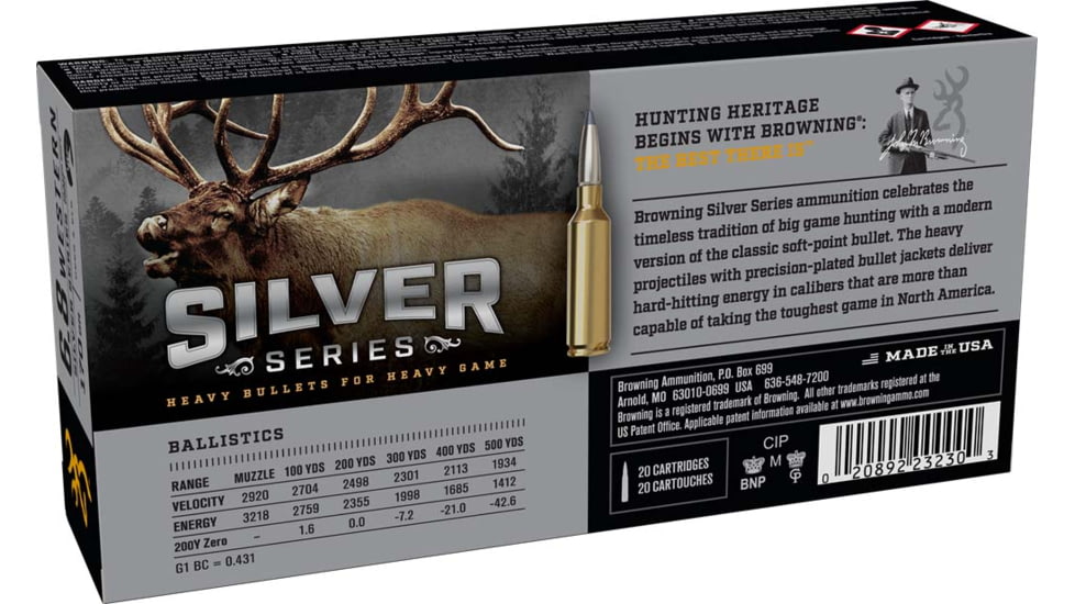 Browning SILVER SERIES 6.8 Western 170 Grain Plated Soft Point Brass Rifle Ammo, 20 Rounds, B192600681