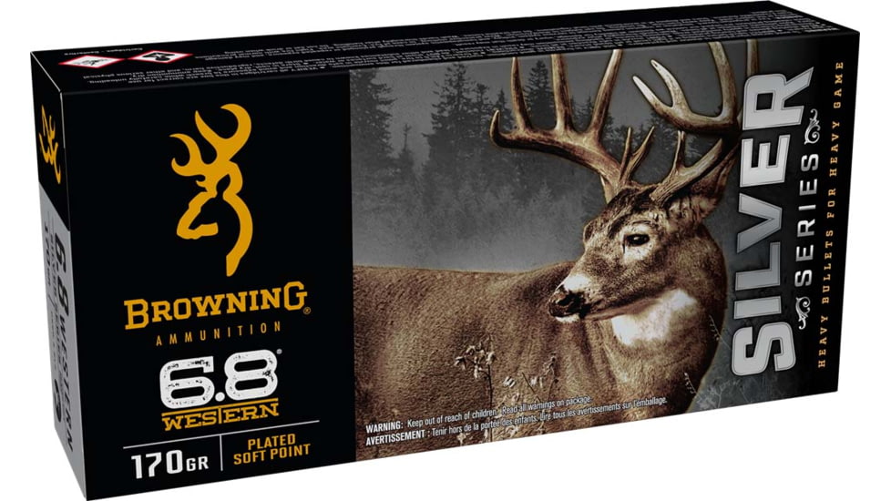 Browning SILVER SERIES 6.8 Western 170 Grain Plated Soft Point Brass Rifle Ammo, 20 Rounds, B192600681