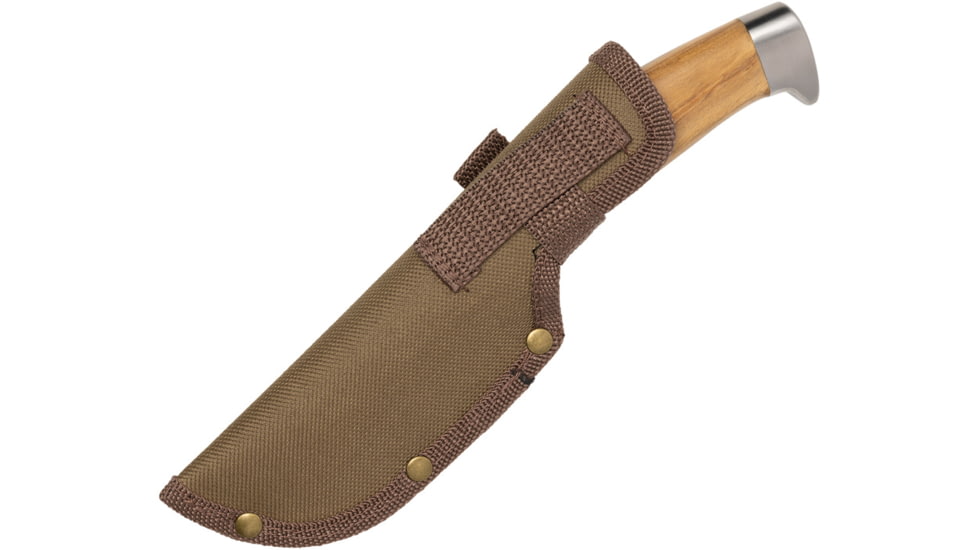 Browning Skinner Wood Knife, 8.5in Overall, 3.75in Satin Stainless Steel Blade, Brown Wood Handle, Brown Nylon Belt Sheath, 3220497