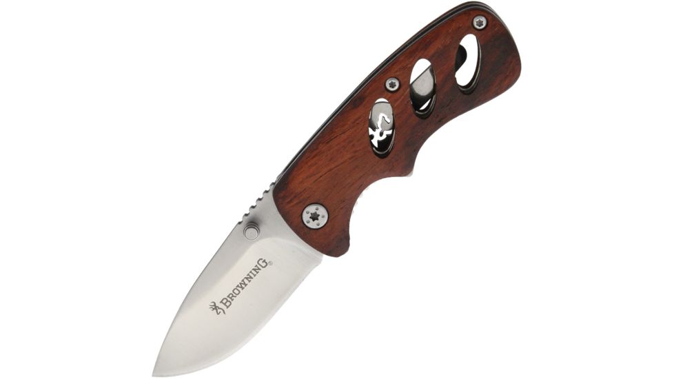 Browning Small Cocobolo Linerlock Folding Knife,2in,440 Stainless Steel,Standard Edge,Drop Point,Satin,Cocobolo Wood Handle BR0097