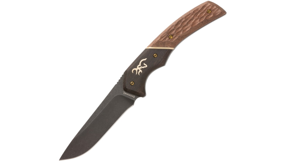 Browning Hunter Fixed Blade Knife - Box, 3.5in, 440-C, Drop Point, Wood Handle, Split Grain Leather, 3220395B