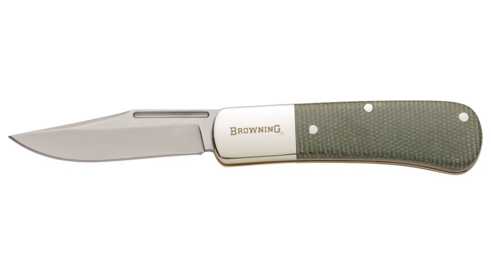 Browning Steambank Folder 2.5in Knife, Clip Point, 12C27 Stainless Steel Blade, Resin Laminated Canvas Handle, 3220475