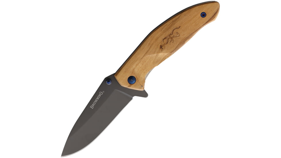 Browning Tactical Folder Folding Knife, 2.5 gray titanium coated stainless blade, Olive wood handle, 3220376