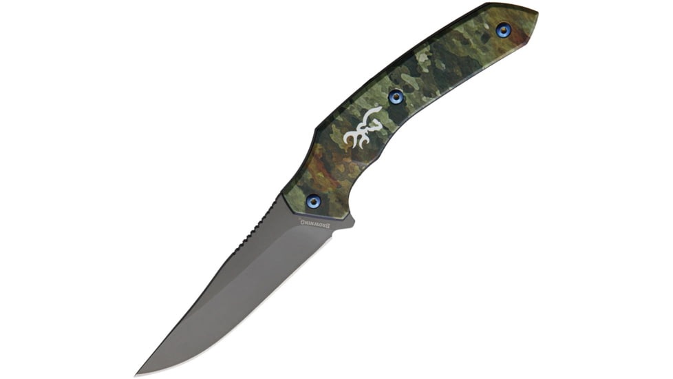 Browning TDX Fixed Blade Knife, 4 gray titanium coated stainless blade, TDX camo aluminum handle, 3220326