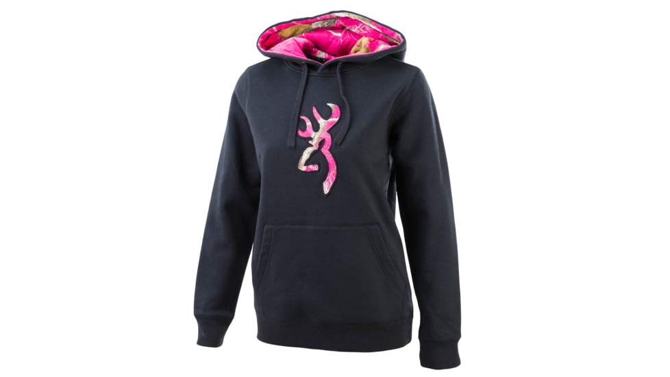Browning WoMen's Buckmark Camo Sweatshirt, Black, Rt Ap Fuchsia, 2XL, A000145100506
