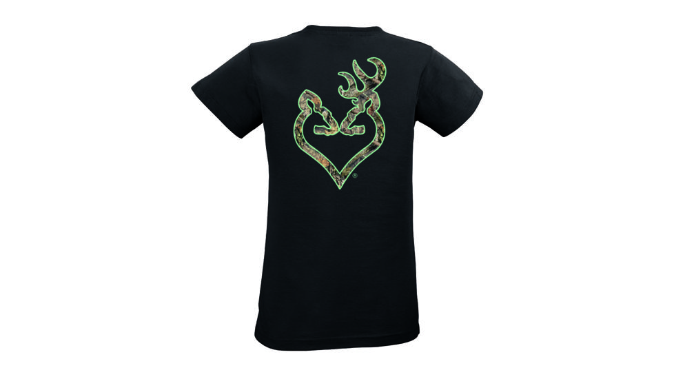 Browning Womens Buckheart Short Sleeve T-Shirt, Black/Mo Country/Mint, 2XL A000324700106