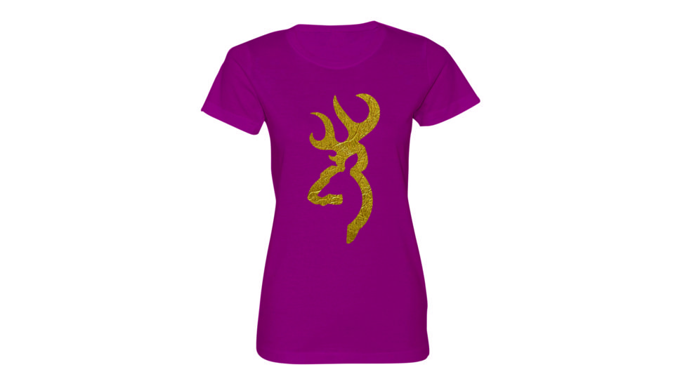 Womens Graphic Crinkle Foil Buckmark Short Sleeve T-Shirt, Fuchsia