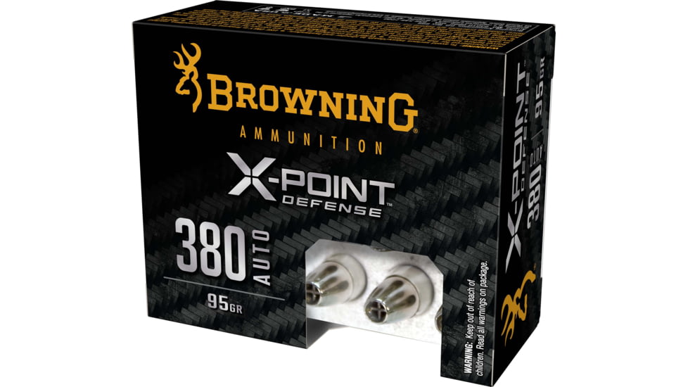 Browning X-Point .380 ACP 95 grain X-Point Nickel Plated Brass Cased Centerfire Pistol Ammo, 20 Rounds, B191703802