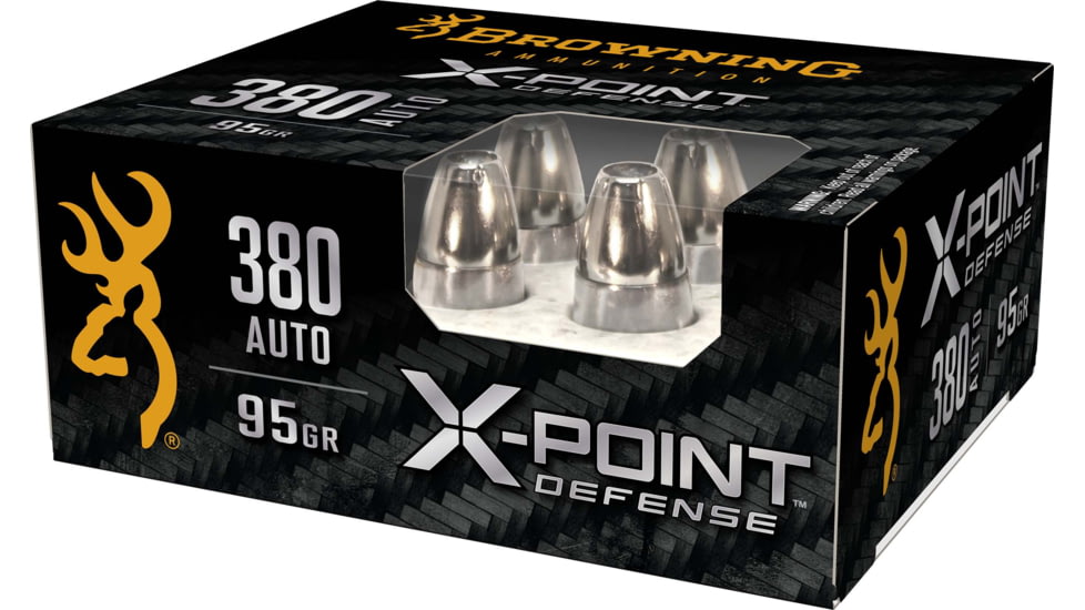Browning X-Point .380 ACP 95 grain X-Point Nickel Plated Brass Cased Centerfire Pistol Ammo, 20 Rounds, B191703802