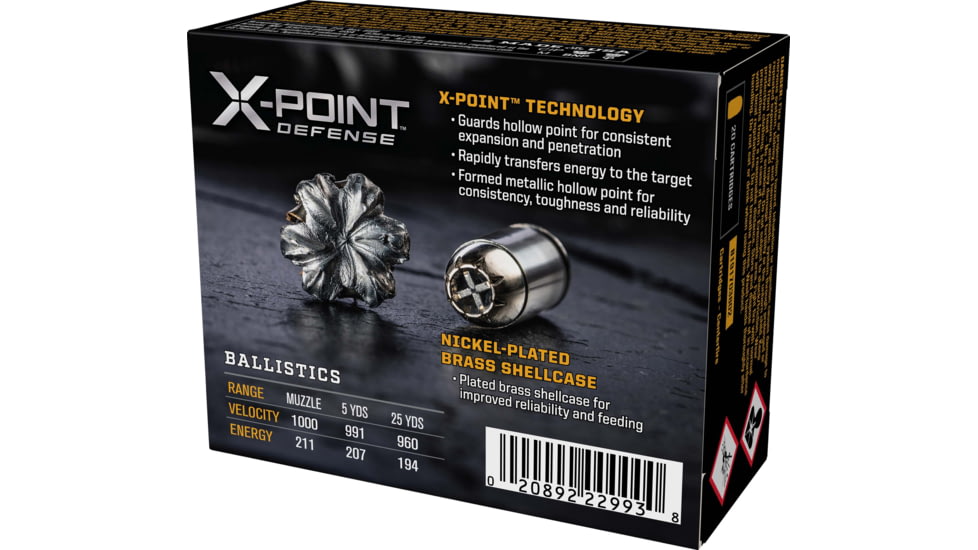 Browning X-Point .380 ACP 95 grain X-Point Nickel Plated Brass Cased Centerfire Pistol Ammo, 20 Rounds, B191703802