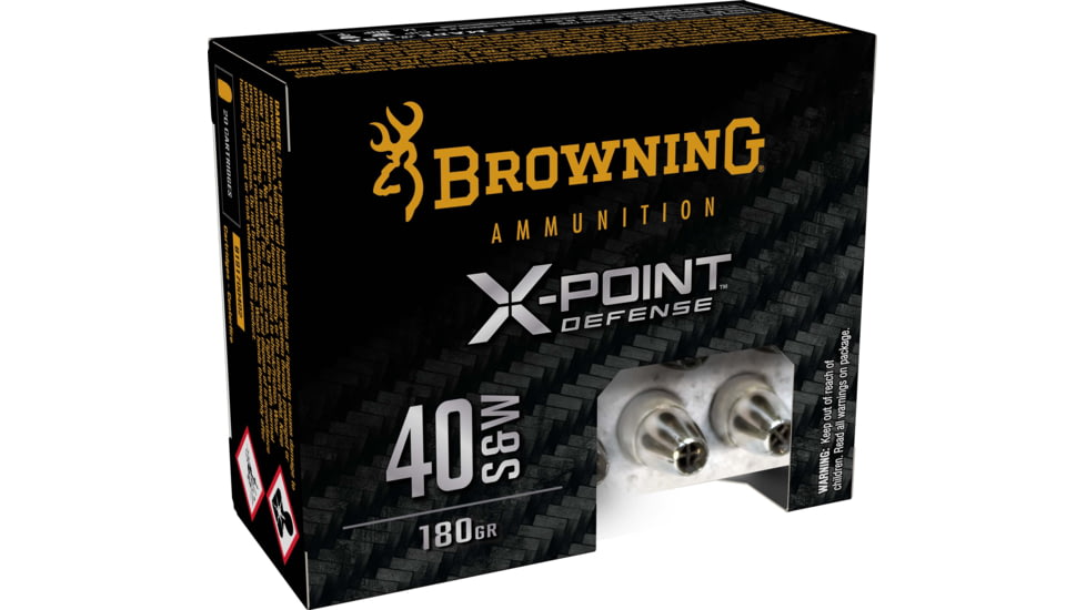 Browning X-Point .40 S&amp;W 180 grain X-Point Nickel Plated Brass Cased Centerfire Pistol Ammo, 20 Rounds, B191700402