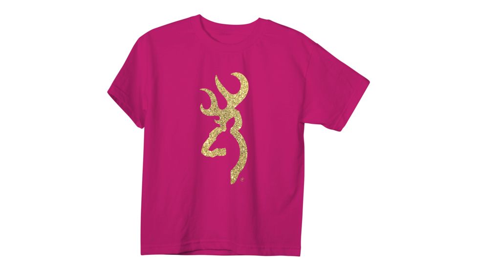 Youth Graphic Gold Glitter Buckmark Short Sleeve T-Shirt, Hot Pink