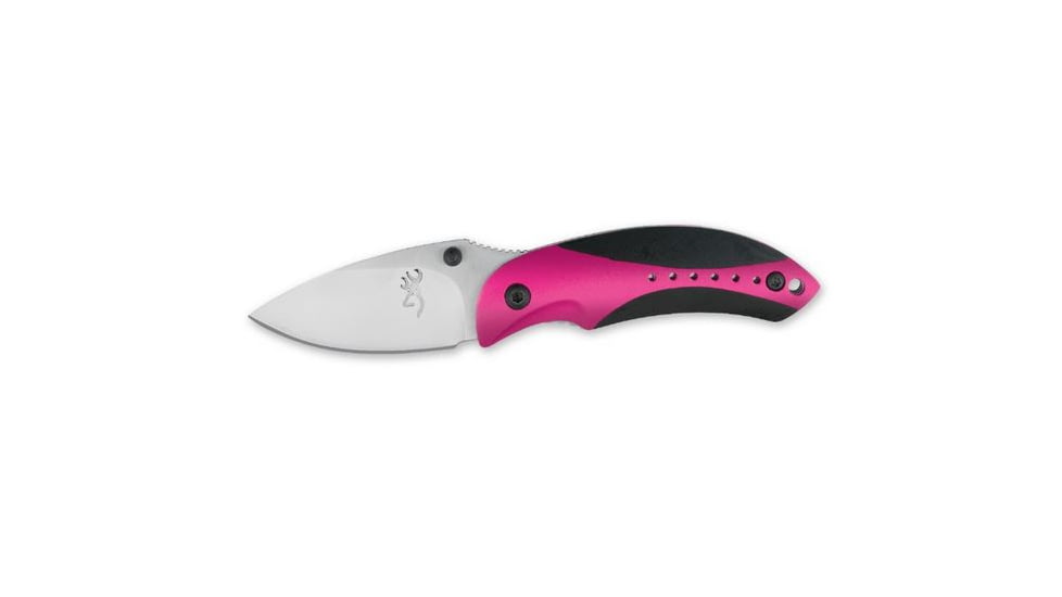 Browning Zipper Pull Keychain Light 1 White LED 13 Lumens, 1 Green LED 6 Lumens,Minnow Folding Pocketknife,Pink/Black 3710063