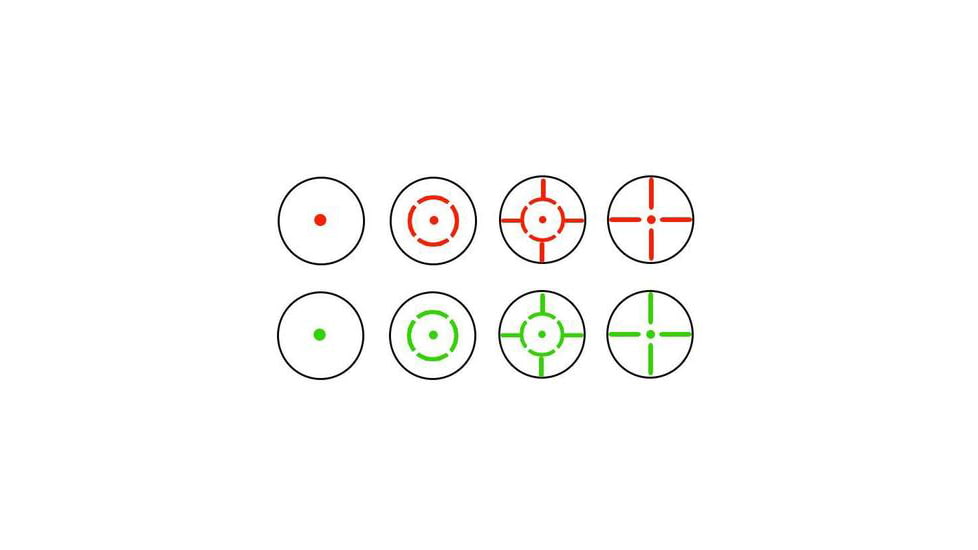 BSA Optics Panoramic Red/Green Illuminated Dot Sight w/Push Button Digital Switch,4 Reticles, Black, Clam Pack DPMRGS