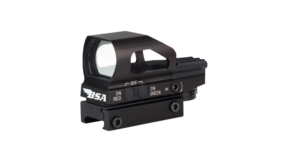 BSA Optics Panoramic Red/Green Illuminated Dot Sight w/Push Button Digital Switch,4 Reticles,Black,Clam Pack DPMRGS