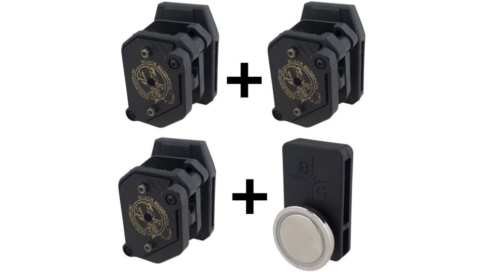 Black Scorpion Outdoor Gear IPSC / USPSA Black Scorpion 3 Storm I Pouches w/ 1 Magnetic Magazine Pouch, Black, CO03-2222-MPMG