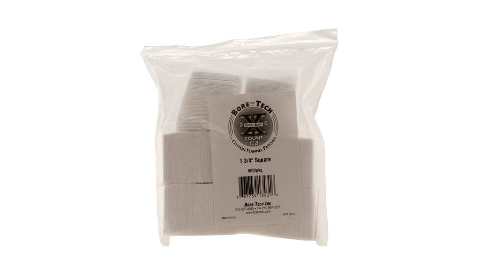 Bore Tech Gun Cleaning Square Patches, 1 3/4 in, 500 pcs, White, BTPT-134-S50