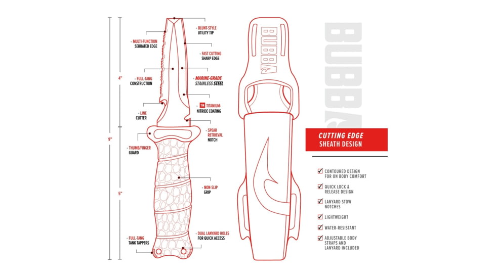 Bubba Blade Blunt Scout Knife, 4in, Ti-N Coated Blade, 9in, Textured Handle, 1107809