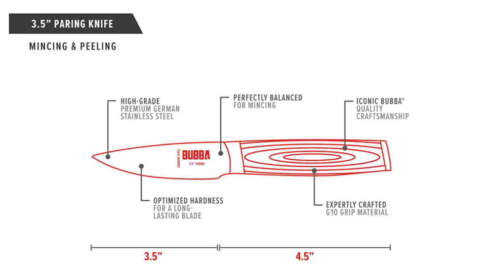Bubba Blade Chef Series Paring Kitchen Knife, 3.5in, Stainless Steel, G10 Handle, 1114266