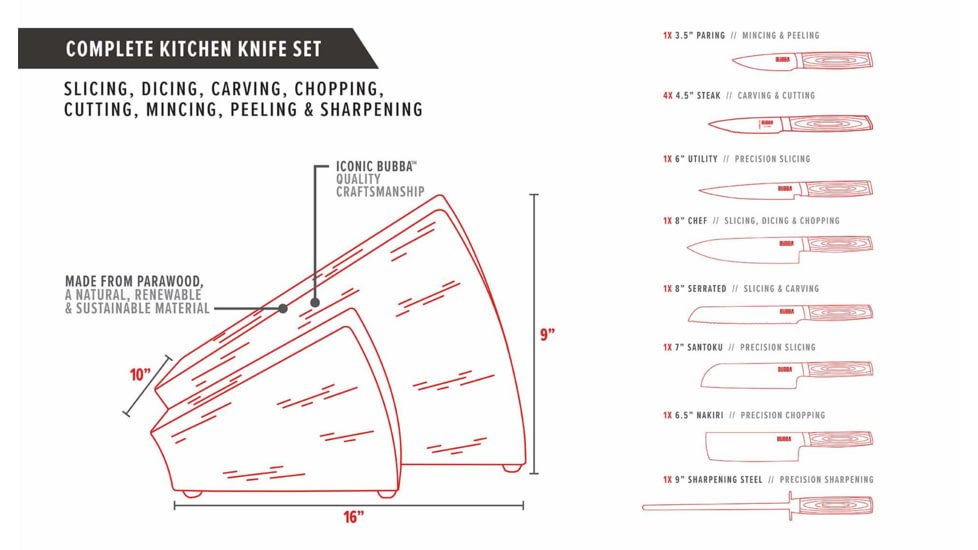 Bubba Blade Complete Kitchen And Steak Knife Set, Stainless Steel, G10 Handles, 1137661