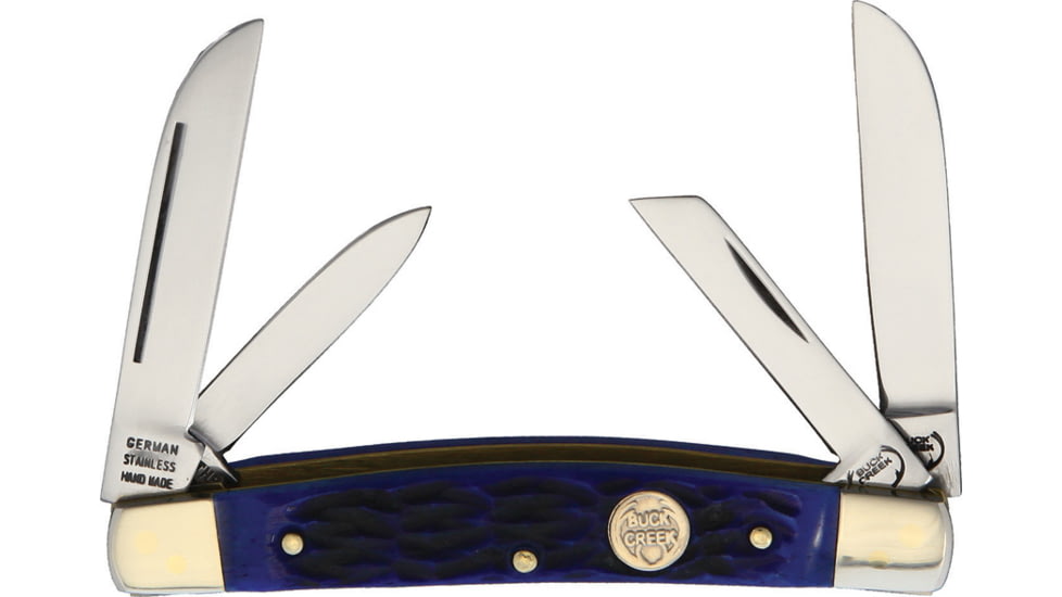 Buck Creek Little Bear and Bull Blue Pick Folding Knife, Blue pick bone handle, BC-6682BLPB