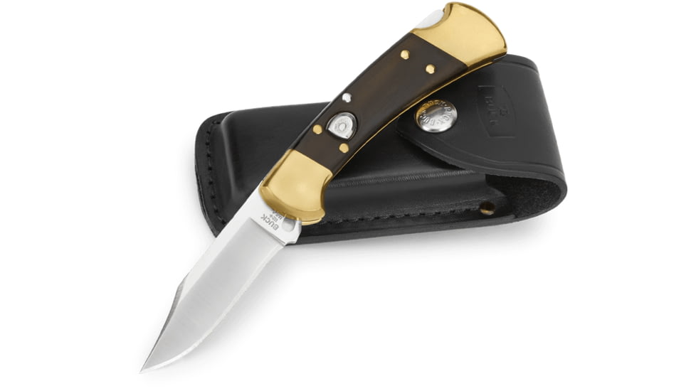 Buck Knives 112 Auto Folding Knife, 3in, 420HC Stainless Steel, Crelicam Ebony Handle, 0112BRSA