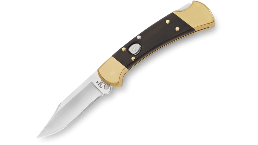 Buck Knives 112 Auto Folding Knife, 3in, 420HC Stainless Steel, Crelicam Ebony Handle, 0112BRSA