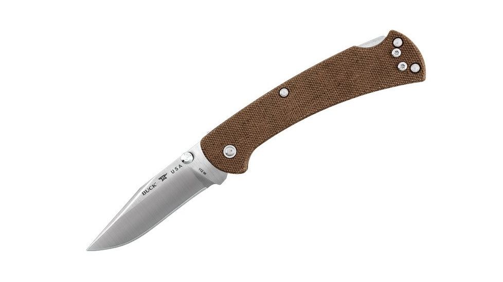 Buck Knives 112 Slim Pro Folding Knife, 3in, S30V Vanadium, Brown Micarta/G10 Handle 0112BRS6