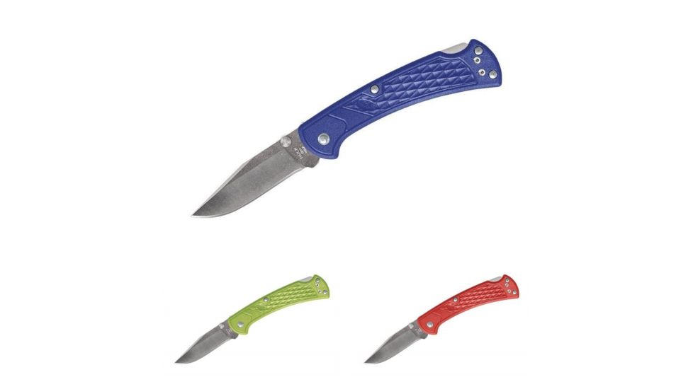Buck Knives 112 Slim Select 3in Folding Knife, Blue, Chartreuse, Red