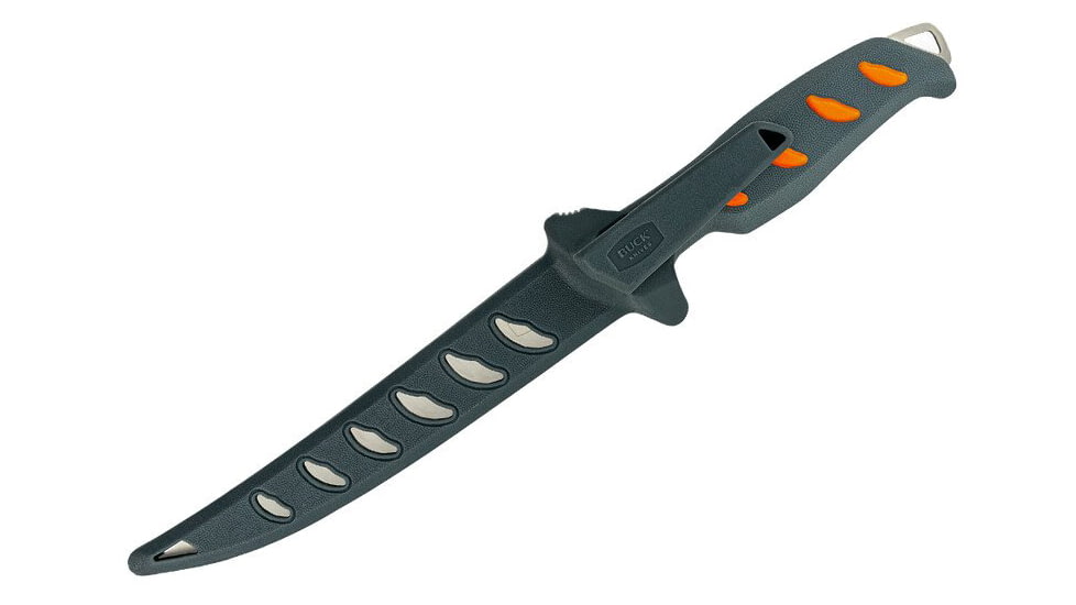 Buck Knives 144 Hookset Fixed Blade Knives, 6in, 5Cr15MoV Steel, Straight, Fillet Shape, Orange/Gray Freshwater, Nylon Handle, 0144ORSB/13269
