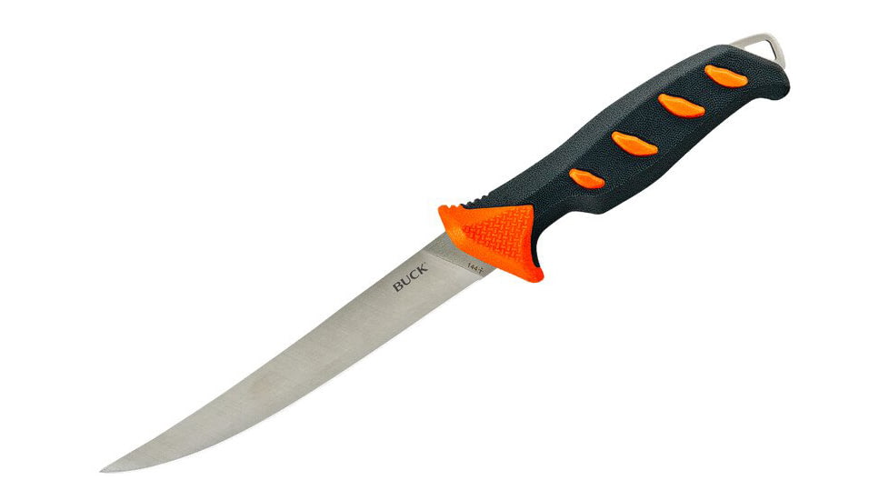 Buck Knives 144 Hookset Fixed Blade Knives, 6in, 5Cr15MoV Steel, Straight, Fillet Shape, Orange/Gray Freshwater, Nylon Handle, 0144ORSB/13269