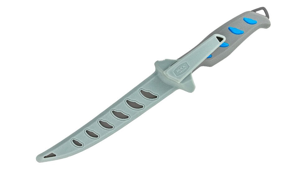 Buck Knives 145 Hookset Fixed Blade Knives, 6in, 5Cr15MoV Steel, Straight, Fillet Shape, Blue/Gray Saltwater, Nylon Handle, 0145BLSB/13271