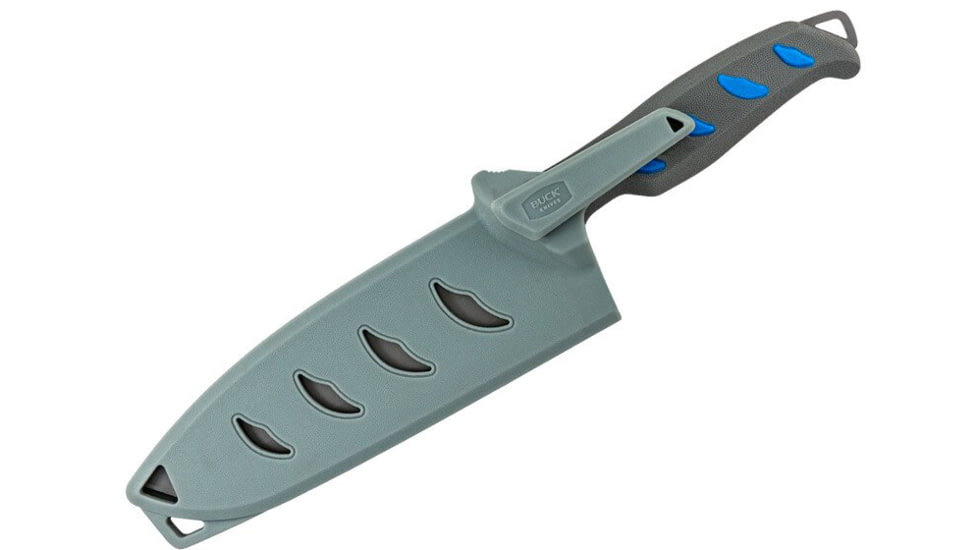 Buck Knives 150 Hookset Fixed Blade Knives, 6.35in, 5Cr15MoV Steel, Straight, Cleaver Shape, Blue/Gray Saltwater, Nylon Handle, 0150BLSB/13281
